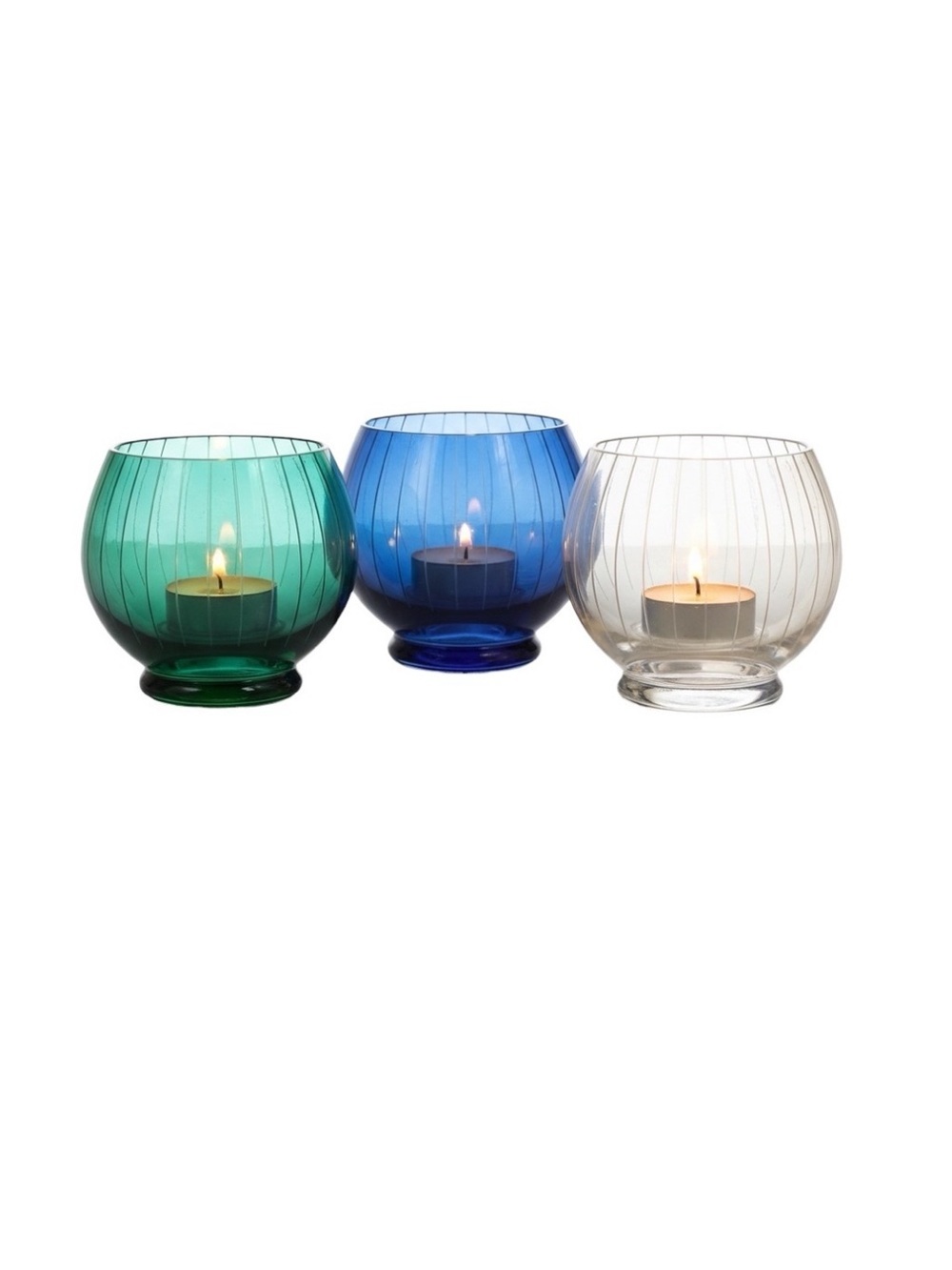 NIB Partylite Santorini Tealight Trio Blue Clear Glass Beach Coastal Sea Glass